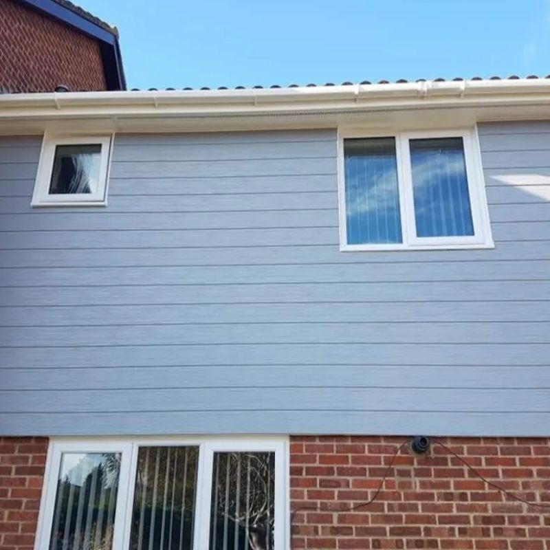 Before and after of white Fascias Soffits and Guttering with Moondust Grey Cladding - Strictly Fascias and Roofing Gallery